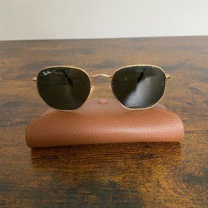 Ray Ban Hexagonal Metal Aviator in Gold w/ bottle green lenses | Size: 51-21-145